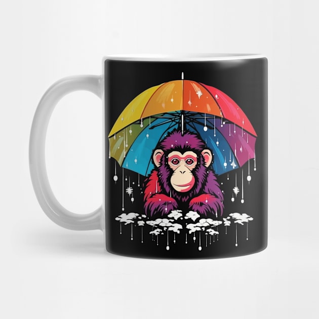 Snow Monkey Rainy Day With Umbrella by JH Mart